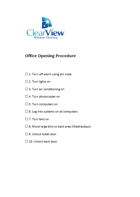 Opening Procedure Checklist